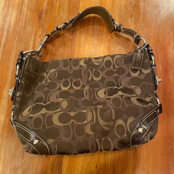 Brown and Tan COACH purse amazing handle detail - Picture 2 of 7